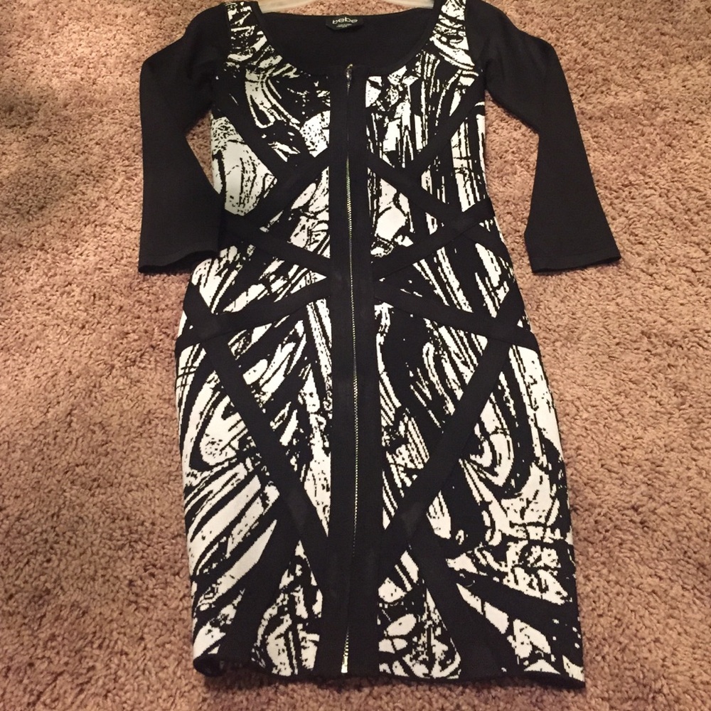Bebe Black and White Abstract Dress